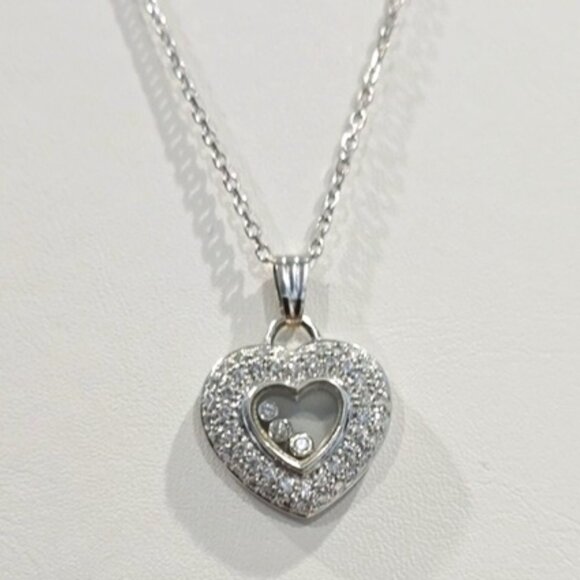 ✔️ 18K WG Stunning Heart Floating Diamonds Necklace with 14K 16" Chain ⭐ NEW - Picture 1 of 14